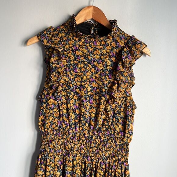 NEW lulus Evalina Mustard Yellow Floral Print Mock Neck Midi Dress - Picture 5 of 12